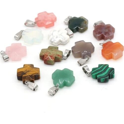 2021Natural Rose Quartzs Tiger Eye Stone Pendant Cross Shape Section Stone Pendant for Making DIY Jewelry Necklace Gift 16x20mm