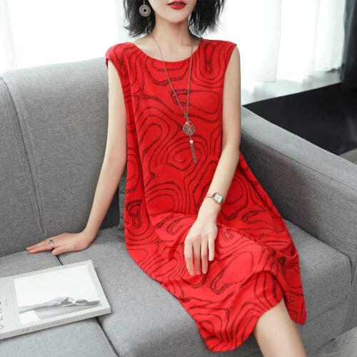 2021 Summer New Red Black Floral Vintage Dress Plus Size Midi Dresses Elegant Women Party Sleeveless Bodycon Vestidos Y356