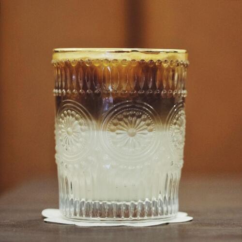 260/380ml Vintage Sunflower Engraved Gilded Glass Cup Coffee Wine Clear Mug