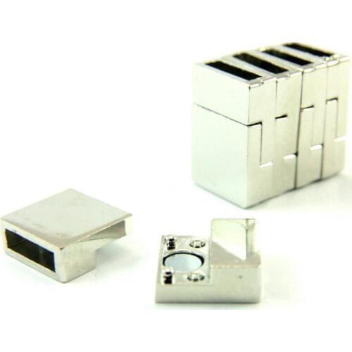 50 SetsMagnetic Clasp Silver Flat Magnetic Clasp, 10x3mm Hole Magnetic Clasp, (20x14mm) Magnetic End Cap for Leather Cords