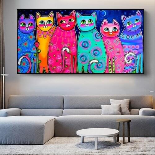 Abstract Colorful Cats Canvas Art Posters And Prints Modern Animals Canvas Paintings Wall Art Nordic Art Pictures For Kids Room
