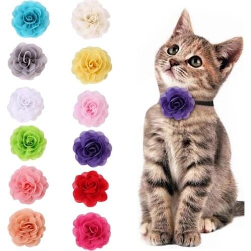 6 Pcs/Set New Pet Cat Collar Decor Charm Fashion Flower Floral Decoration For Kitten Puppy Cute Cat Accessories Random Color