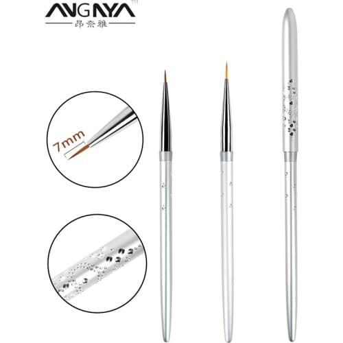 ANGNYA 1Pc 7/9mm Nail Art Brushes Silver UV Gel Flower Painting Stripe Line Draw Brush for Gradient Manicure DIY Nail Liner Tool