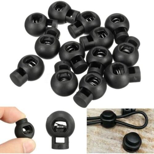100pcs/lot Black Plastic Ball Round Spring Stop Cord Lock Ends Toggle Stopper Clip For Sportswear Clothing Shoes Rope Locks Cra
