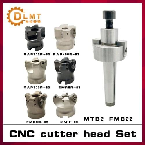 1pcs MT2 FMB22 +1PCS CNC cutter head BAP300R RAP300R BAP400R EMR5R 6R KM12 63 For CNC Cutting Steel Milling Cutter