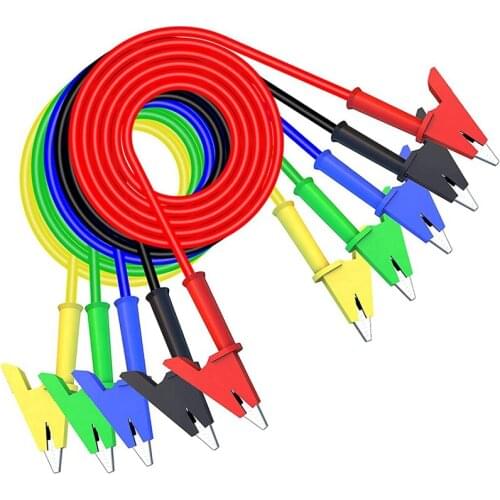 5 X Test Leads Double Ended Alligator Clips Copper Clips Heavy Duty Flexible Test Cables 5 Colors For Multimeter Testing