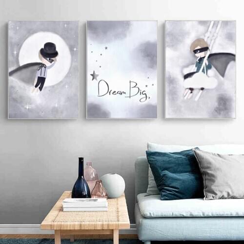 Nordic Canvas Art Painting Home Decorative Wall Art Bunny Girls Animal Cute Printed Children Baby Cuadros Decoracion Dormitorio
