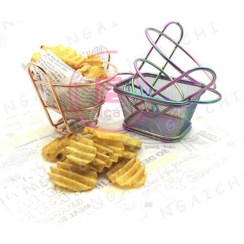 Stainless Steel Basket Food Tray Bread Shelf Serving Baskets French Fries Basket Colorful Restaurant Western Food Container 1pcs