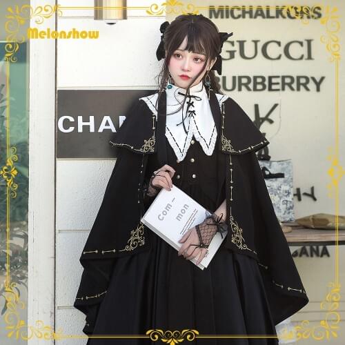 Melonshow Gothic Lolita Cape Plus Size Women Cloak Black Victorian Dress Outerwear Ladies Winter Cape Coat Girls