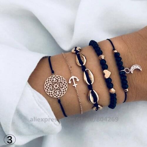 Fashion Jewelry Woven Shell Hollowed-out Flower Love Boat Anchor Crescent Bracelet Multilayer