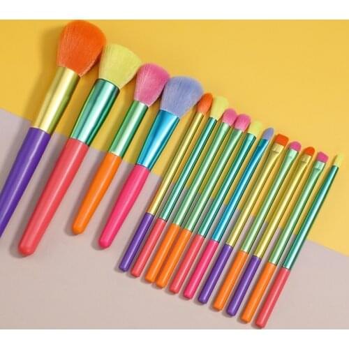 Docolor 15pcs Makeup Brushes Professional Powder Foundation Eyeshadow Make Up Brush Set Synthetic Hair Colourful Makeup Brushes