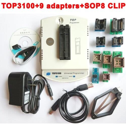 New TOP3100 USB universal programmer + 9 adapter EPROM MCU PIC AVR flash socket IC