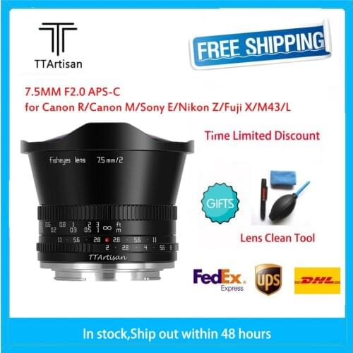 TTArtisan 7.5mm F2 Fisheye Lens for FUJI X Canon M EOS R SONY E Nikon Z Zfc M4/3 Leica SIGMA L APS-C Camera Lens Large Aperture