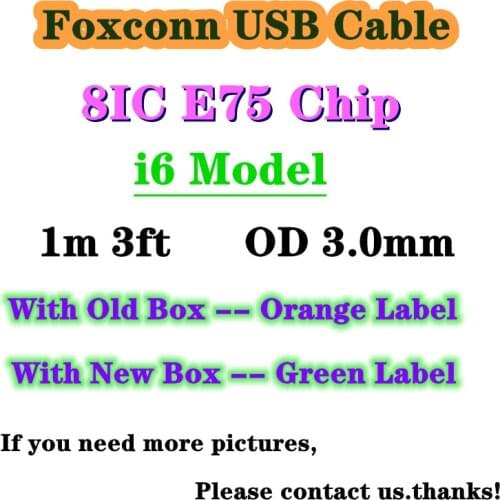 10pcs/lot Original For Foxconn 8IC E75 Chip Data Cable For i11 XS Max XR 7 8 Plus 6S 5s 1M 3FT OD 3.0mm USB Fast Charging Cable