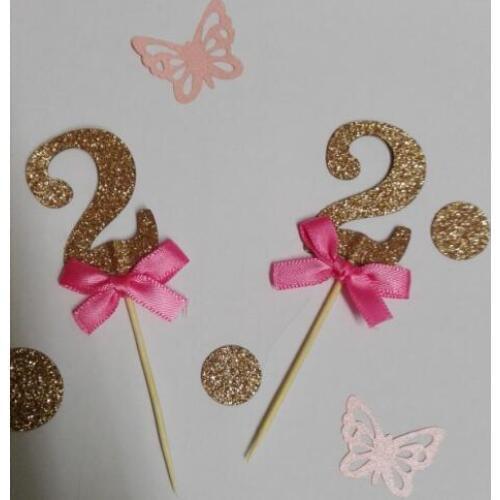 Personalized Glitter Number color children birthday cupcake toppers Food Picks Wedding baby shower kidsParty cake decorations