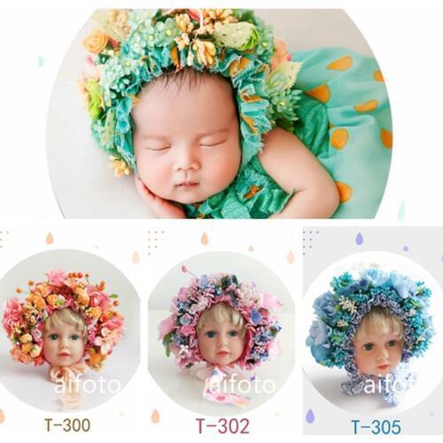 Fake Flowers Bonnet Headbands for Girl Newborn Baby Photography Props Florals Hat Colorful Bonnet Fotografia Accessories Studio