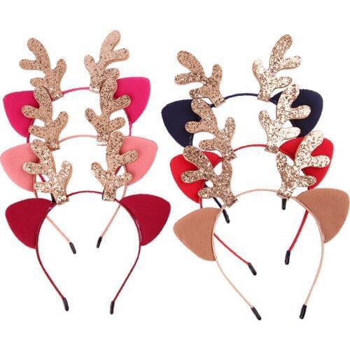 Korea Christmas Party Gold Little Antler Cartoon Hair Accessories For Girls Hairbands Christmas New Years Headband Hair Band
