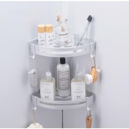 Silver Shower Caddy Bathroom Triangle Corner Shelf Wall Mount Floating Shelves Space Aluminum Basket Rack for Shampoo Storage