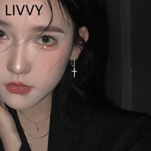 LIVVY Delicate Silver Color Tassels Cross Pendant Earrings for Women Men New Trendy Elegant Design Birthday Party Jewelry