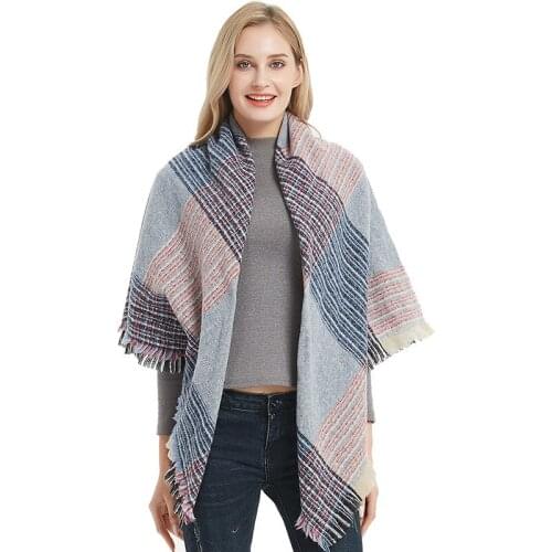Autumn and Winter New Thick Double-sided Plaid Scarf Lady Outdoor Shopping Neck Shawl