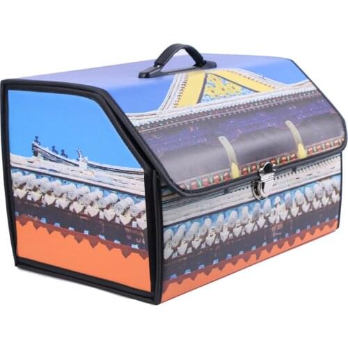 Folding Car Trunk Storage Box Forbidden City Creative Car Organizer Box PU Leather Storage Bag Stowing Tidying Auto Interior