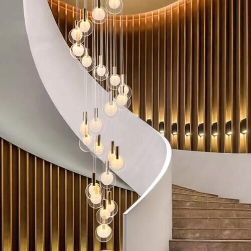 Postmodern simple stair long chandelier creative villa living room dining room rotating duplex building large chandelier