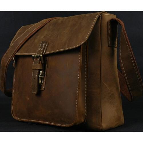 Vintage Crazy Horse Leather men Messenger Bag Genuine Leather Shoulder Bag men crossbody bag sling Leisure Bag Casual Brown