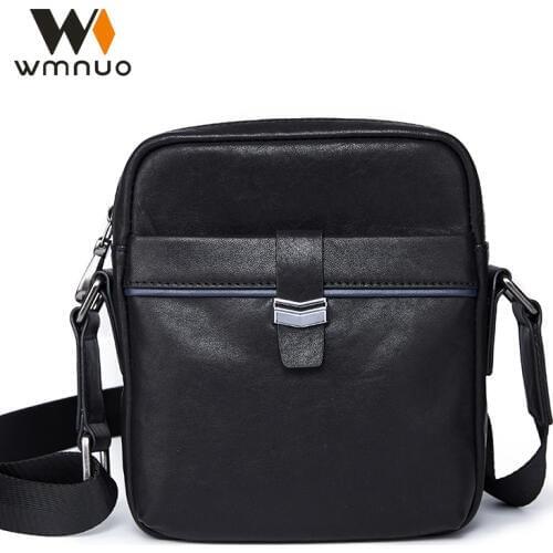 Wmnuo Shoulder Bag Men Cow Original Leather Mens Bag Business Trendy Soft Black Korean Crossbody Bag For Male Mini Phone Bags