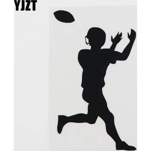 YJZT 7.6CMX12.9CM Football Catch Sport Athlete Vinyl Car Sticker Black/Silver 8A-0294
