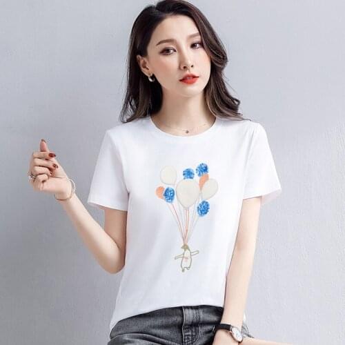 Regular Short Sleeved Summer 2021 New Balloon Design T-Shirt for Women Cotton Korean Version Versatile Loose Live Hot Style