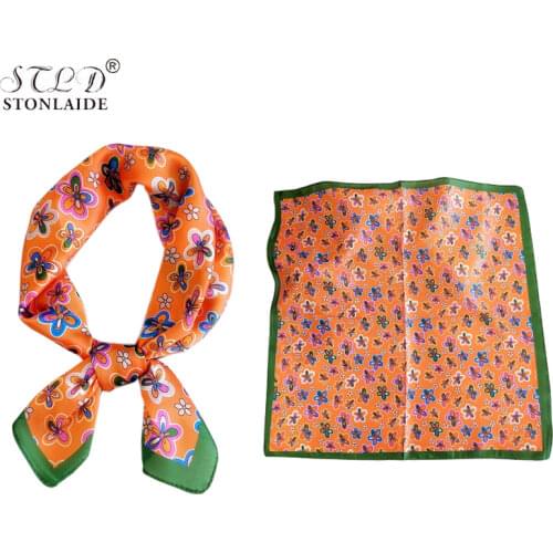 58X58cm Small Imitation silk Scarf Womens All-match Korean Retro Cartoon Variety Scarf Work Career Scarf Decorations hair bands