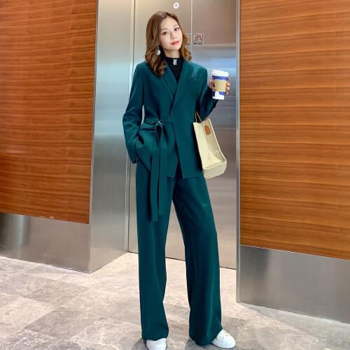 Womens New Autumn Suit Temperament Fashion Casual Professional Suit + Wide Leg Pants 2-piece Suit Female Sets Office Lady Sets