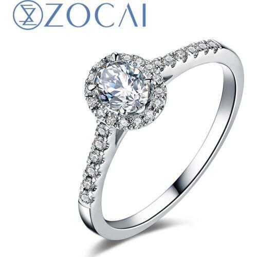 ZOCAI Wedding Ring 0.50 ct real oval cut diamond Cluster setting 18K white gold engagement ring diamond ring W05581