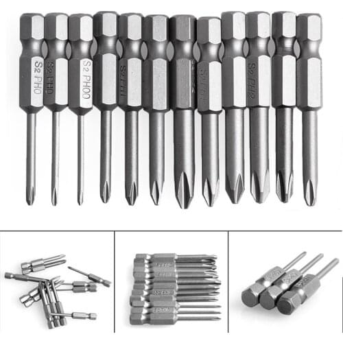 12Pcs 50mm 1/4 Inch Hex Shank Magnetic Phillips Cross Screwdriver Bits H02