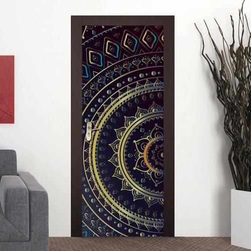 2pcs/set Muslim Style Mandala Pattern DIY Door Art Mural Sticker Home Decor Bedroom Living Room Peel & Stick Vinly Wall Decals