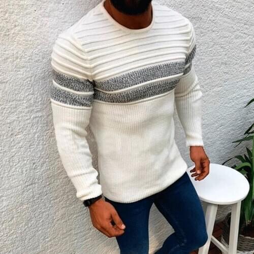 2020 Fashion Designs White Thick Mens Winter Warm Sweater Acrylic Round Neck Top Pullover Retro Casual Knit Sweater For Men