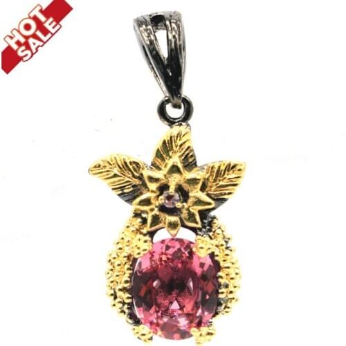 38x18mm Unique Vinitage 6.2g Flowers Created Pink Morganite Blood Ruby Smokey Topaz Cool Black Gold Hiphop Silver Pendant