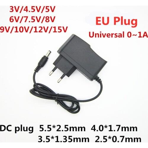 AC 100-240V DC 3V 4.5V 5V 6V 7.5V 8V 9V 10V 12V 15V 1A Adapter Power Supply Charger for LED Light Strip Lamp CCTV Camera Router