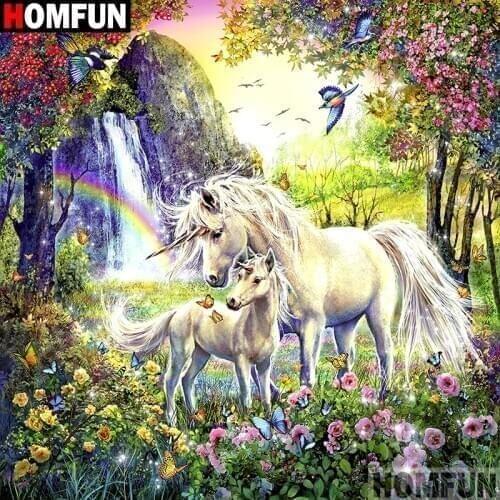 Homfun Full Square/Round Drill 5D DIY Diamond Painting "Animal horse" 3D Embroidery Cross Stitch Home Decor Gift A11191