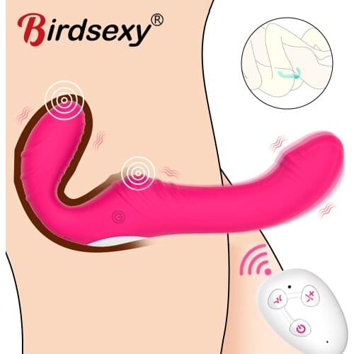 Strapless Strap on Realistic Dildo Vibrator Massager Lesbian Double Side Massager G-Spot Stimulate Clitoris Sex Toys for Couple