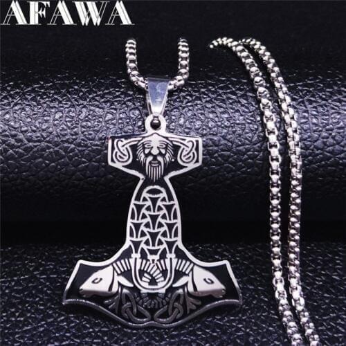 AFAWA Viking Stainless Steel Chain Necklace for Men Silver Color Big Necklaces Pendants Jewelry cadenas para hombre N4005S02