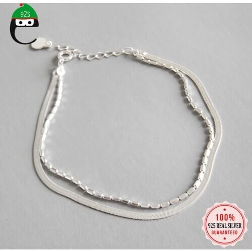 ElfoPlataSi Genuine Fashion 925 Sterling Silver Cute Double Layer Bracelet For Women Wife Girls Lady Fine Silver Jewelry DS2291