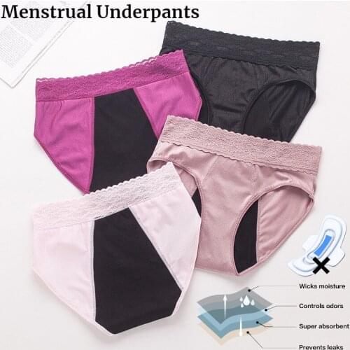 Period Sexy Underwear 4-Layers Heavy Absorbency Menstrual Panties For Women/Girls Brushed Nylon Viscose Cotton Briefs Lingerie