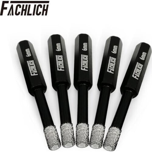 FACHLICH 5pcs Hex Shank Diamond Drill Core Hole Saw Diamond Drilling Core Bit Dry Drill Bits for Tile Porcelain 6MM