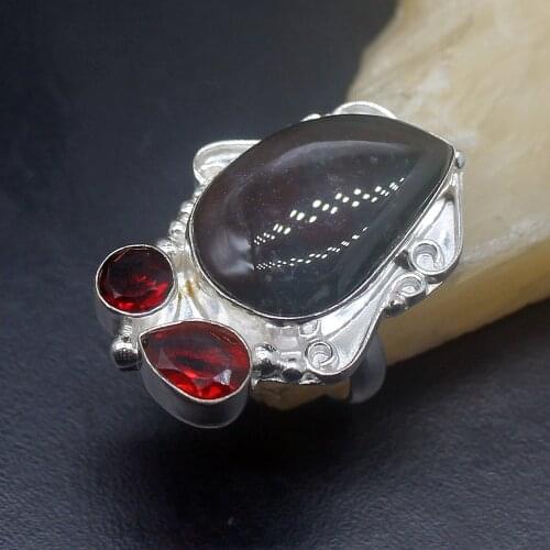 Gemstonefactory Jewelry Big Promotion Single Unique 925 Silver Ocean Jasper Red Garnet Topaz Women Men Rings 8.5# 20210083