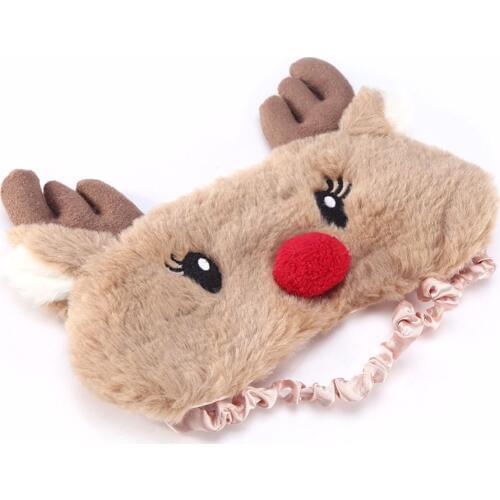 Hot Sale Christmas Deer Cute Animal Eye Cover Plush Fabric Sleeping Mask Eyepatch Winter Cartoon Nap Eye Shade Christmas Gift