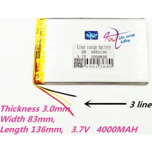 3 line 3083136 3.7V tablet battery 4000MAH 3083138 li-ion rechargeable battery for medical device or POS DVD DVR 3084134