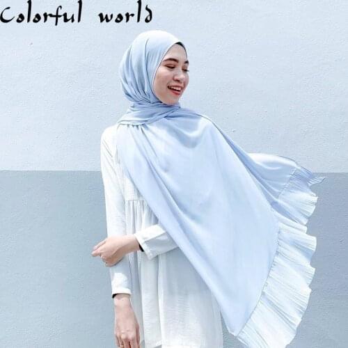 Muslim Plain Bubble Chiffon Hijab Scarf Women 2020 Solid Color Soft Long Shawls and Wraps Georgette Head Scarves Ladies Hijabs