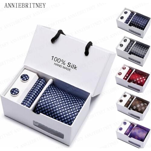 Latest Designs Plaid Mens Ties Set Size 145cm*7.5cm Necktie Navy blue Paisley Silk Jacquard Woven Men Tie for Wedding Party 2019