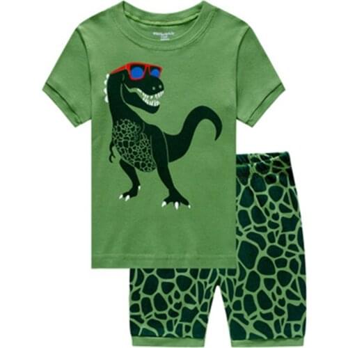 New Green Dino Childrens Clothes Sets Boys Pajamas Suit Summer T-Shirts Tops Short Pants Pyjama Dinosaurs